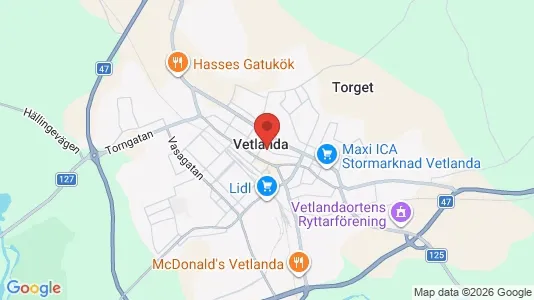 Butikslokaler att hyra i Vetlanda - kort over placeringen