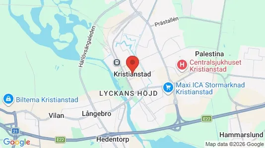 Butikslokaler att hyra i Kristianstad - kort over placeringen
